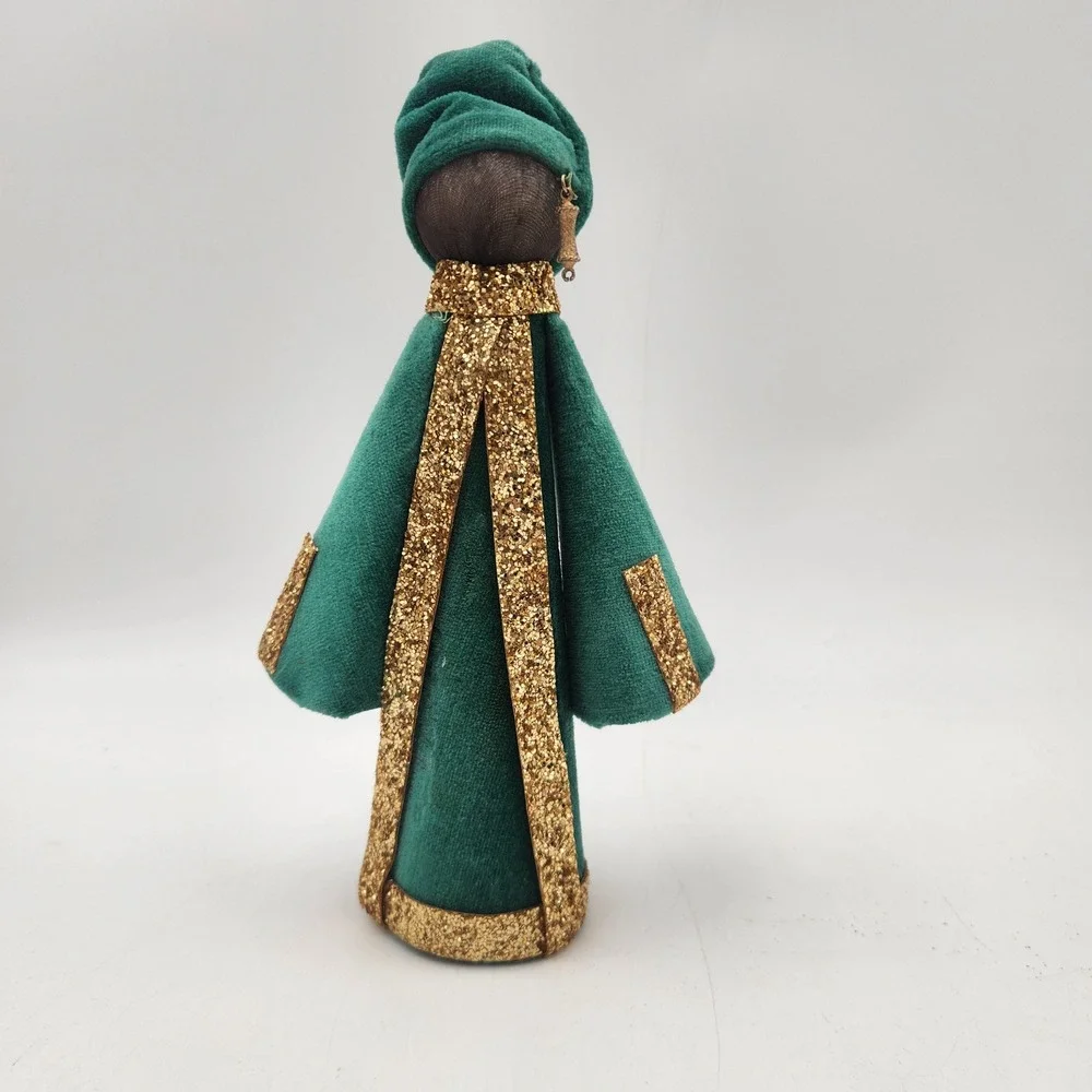 Handmade Vintage Velvet Three Wise Men  Upcycled Thread Cone Figures Atlantic